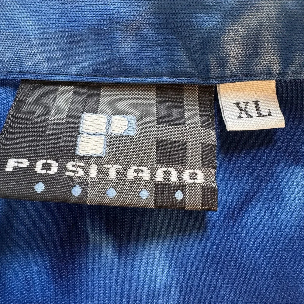 Vintage POSITANO Men's Club Rave Slim Shirt Y2K 90 Metallic Tie-dye Blue USA  XL